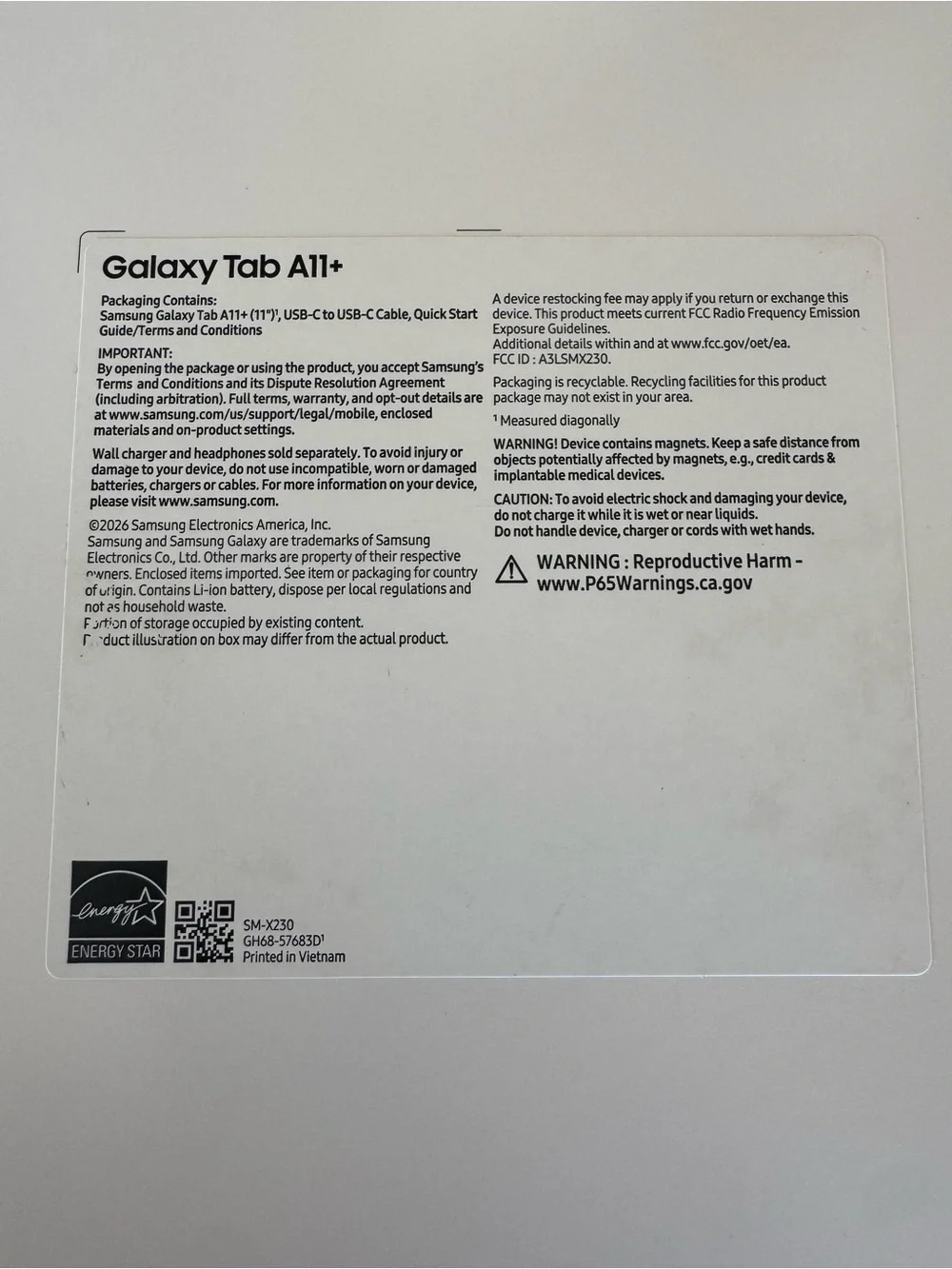 Samsung Galaxy Tab A11+, MINT Condition